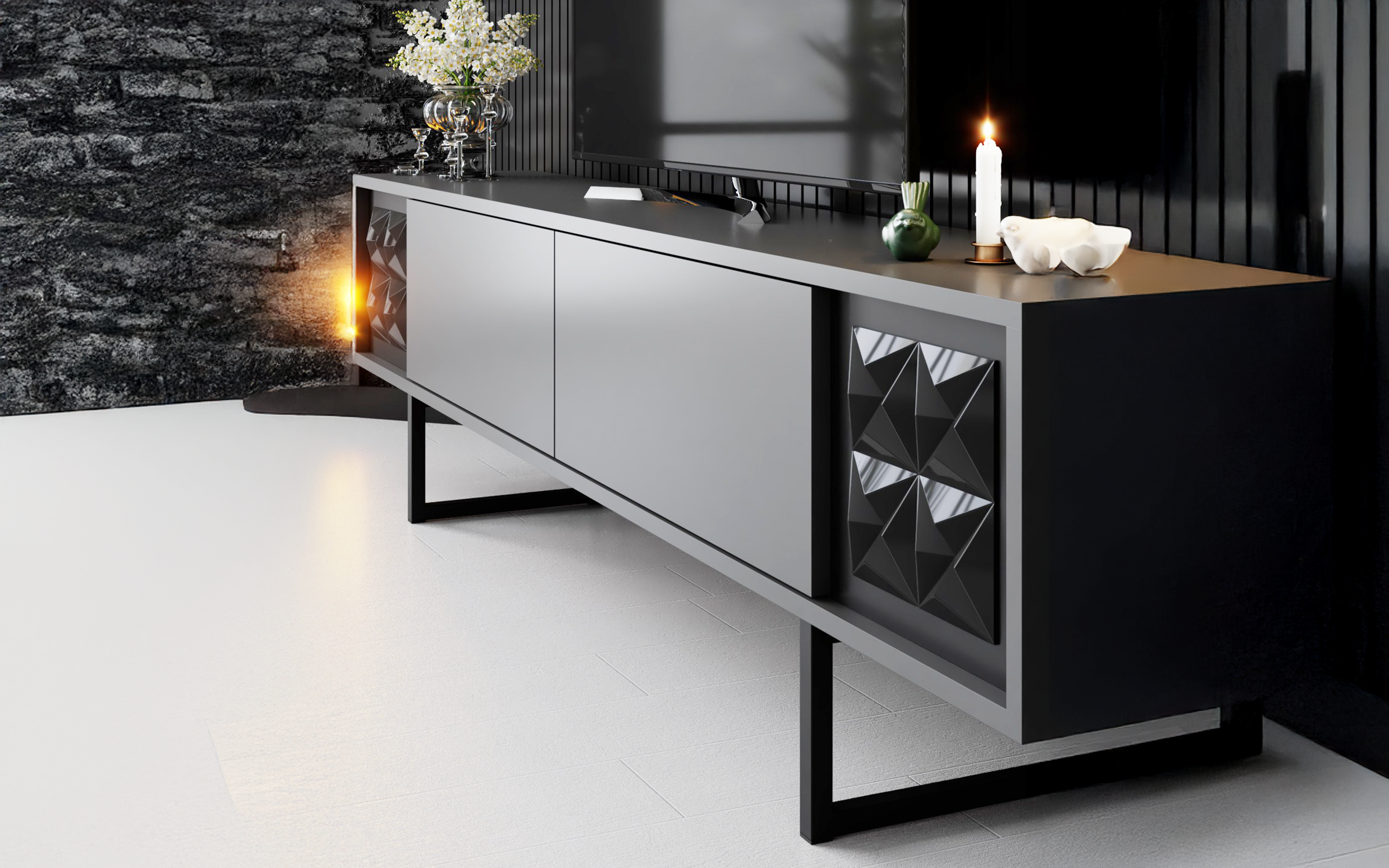 Modul TV + 2 buc. etajera Linus A, antracit + negru  4